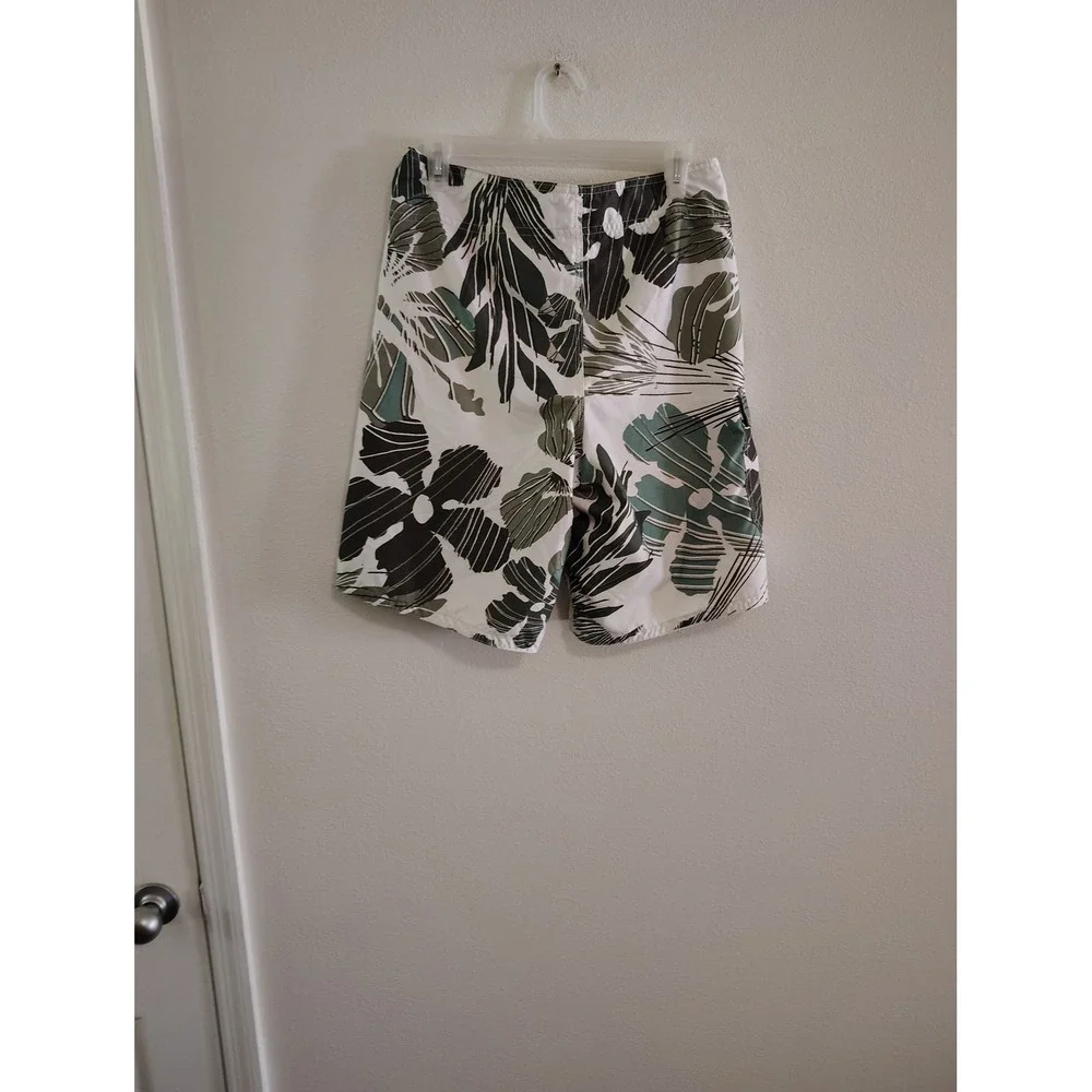 Mossimo Supply Co Mens 32 Board Shorts Green White‎ Tropical Floral Swim Trunks